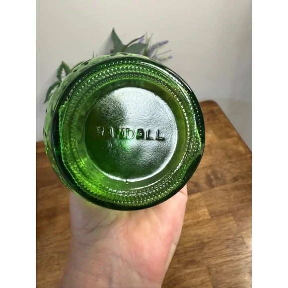 Vintage Randall Green Pressed Glass Diamond Quilt Pattern Vase Collectible - Picture 6 of 6